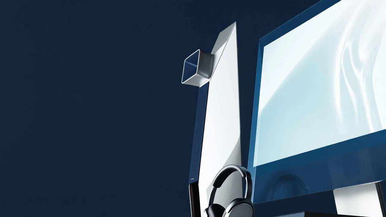 Illustration einer Elektronik-Kampagne mit Audio-, Lade- und Desktop-Zubehör im Konzeptstil